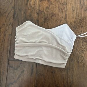 Beige Ruched Crop Top